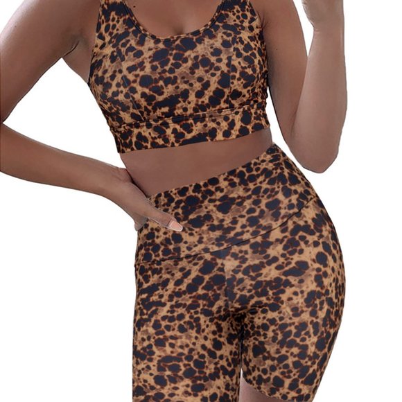 Brown Animal Yoga Activewear Fitness Shorts Set - Picture 6 of 9